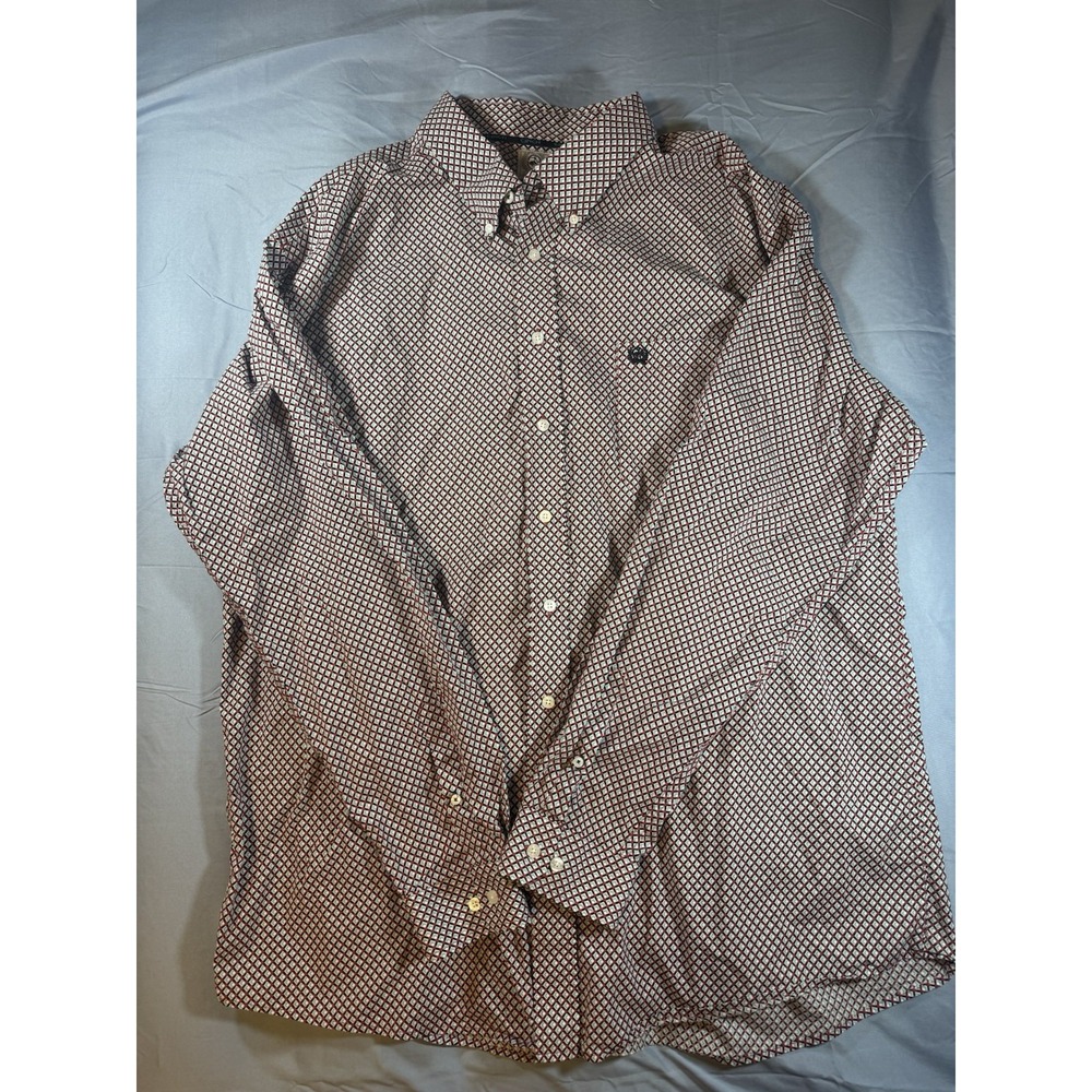Cinch Men's Red & Blue Geometric Long Sleeve Button Up Shirt Size XXL
